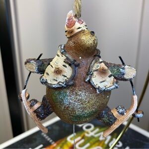 Brown and Green Skiing Bear Pull String Ornament